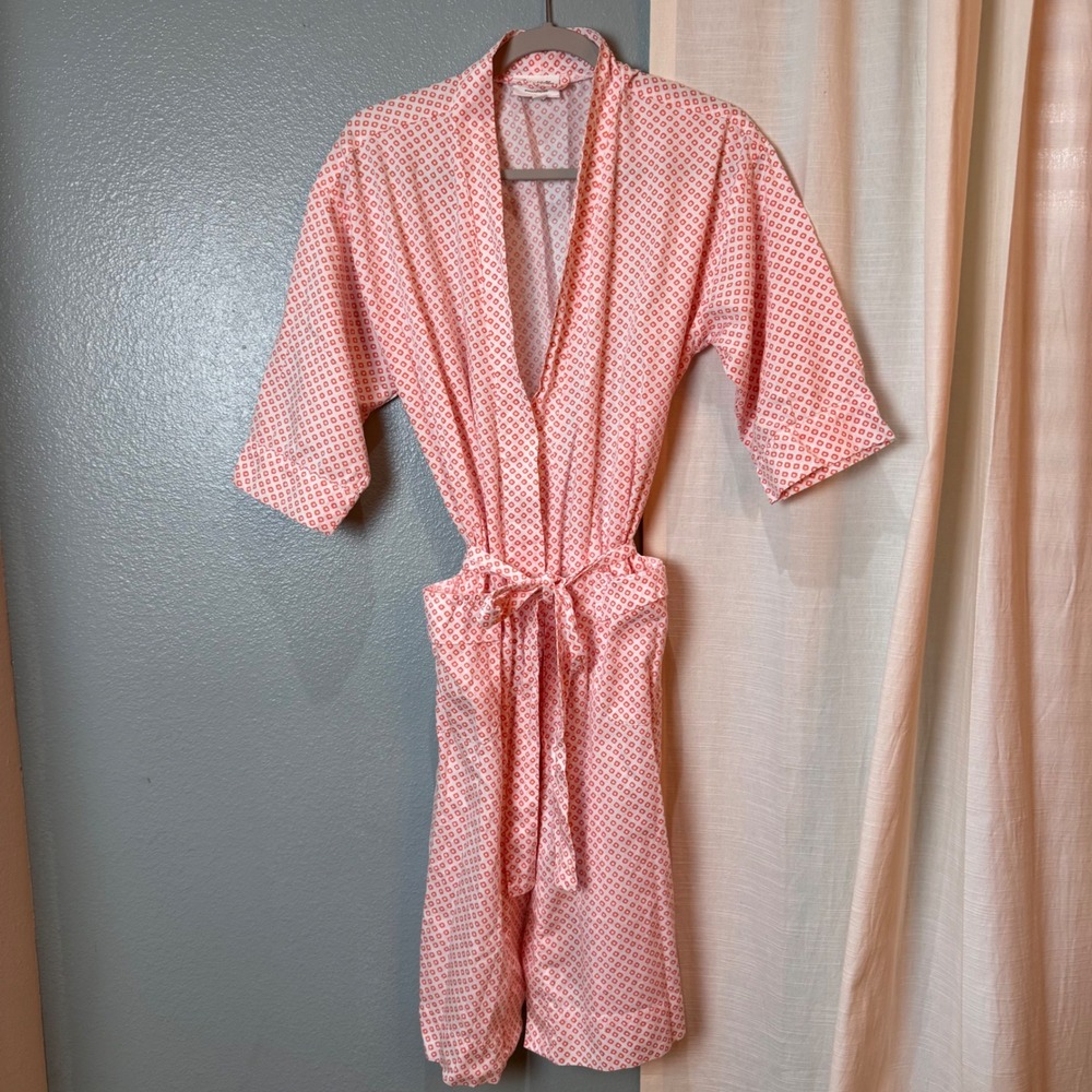 Peacock Alley Emmy Robe Women S Orange Geometric Print‎ Kimono Tie Waist Cotton